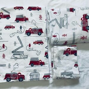 Pottery Barn Kids Fire Engine Flannel Sheet Set
